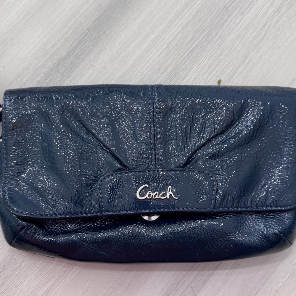 Coach Glossy Navy Leather Wristlet Clutch